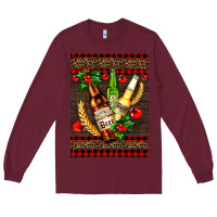 Burgundy beer bottles with mistletoe Long Sleeve Tee - AdoDesignShop