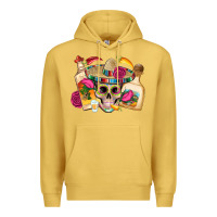 Antique Gold mexican skull sombrero tequila bottle paper roses Premium Hoodie - Artiststas