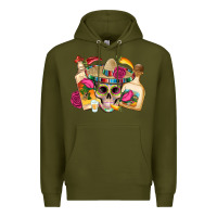 Army Green mexican skull sombrero tequila bottle paper roses Premium Hoodie - Artiststas