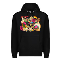 Black mexican skull sombrero tequila bottle paper roses Premium Hoodie - Artiststas