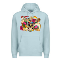Blue Mist mexican skull sombrero tequila bottle paper roses Premium Hoodie - Artiststas