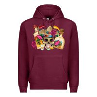 Burgundy mexican skull sombrero tequila bottle paper roses Premium Hoodie - Artiststas