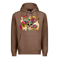 Chestnut mexican skull sombrero tequila bottle paper roses Premium Hoodie - Artiststas