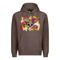 Coffee mexican skull sombrero tequila bottle paper roses Premium Hoodie - Artiststas