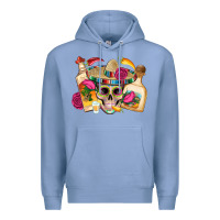 Colony Blue mexican skull sombrero tequila bottle paper roses Premium Hoodie - Artiststas