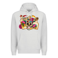 Dove Grey mexican skull sombrero tequila bottle paper roses Premium Hoodie - Artiststas