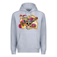 Heather Grey mexican skull sombrero tequila bottle paper roses Premium Hoodie - Artiststas