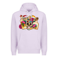 Lilac mexican skull sombrero tequila bottle paper roses Premium Hoodie - Artiststas