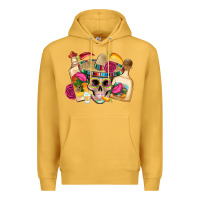 Mustard mexican skull sombrero tequila bottle paper roses Premium Hoodie - Artiststas