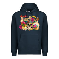 Navy mexican skull sombrero tequila bottle paper roses Premium Hoodie - Artiststas
