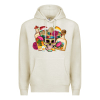 Oatmeal Heather mexican skull sombrero tequila bottle paper roses Premium Hoodie - Artiststas