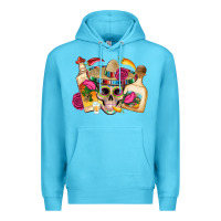Ocean Blue mexican skull sombrero tequila bottle paper roses Premium Hoodie - Artiststas