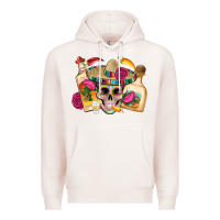Pale Pink mexican skull sombrero tequila bottle paper roses Premium Hoodie - Artiststas