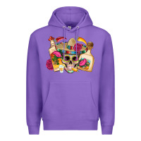 Purple mexican skull sombrero tequila bottle paper roses Premium Hoodie - Artiststas