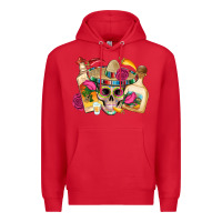 Red mexican skull sombrero tequila bottle paper roses Premium Hoodie - Artiststas