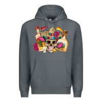 Rock mexican skull sombrero tequila bottle paper roses Premium Hoodie - Artiststas
