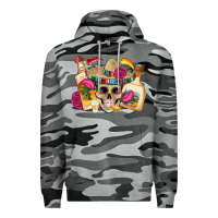 Slate Camo mexican skull sombrero tequila bottle paper roses Premium Hoodie - Artiststas
