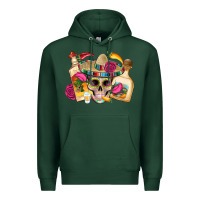 Sports Green mexican skull sombrero tequila bottle paper roses Premium Hoodie - Artiststas
