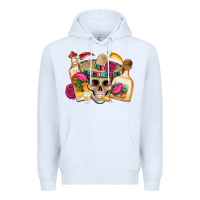 White mexican skull sombrero tequila bottle paper roses Premium Hoodie - Artiststas