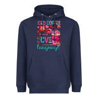 Navy iced coffee is my love language Heavyweight Hoodie - NancyCooperArtShop