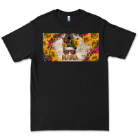 Black mess bun mama with sunflowers and colorful leopard license plate Premium Tee - BarkalooDesign