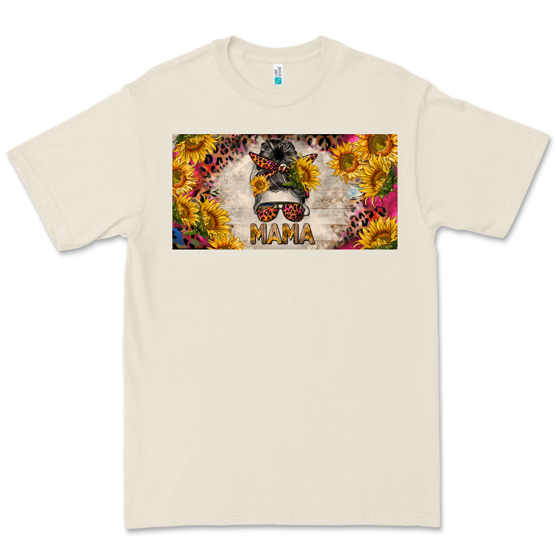 Mess Bun Mama With Sunflowers And Colorful Leopard License Plate Premium Tee by BarkalooDesign | Teevron
