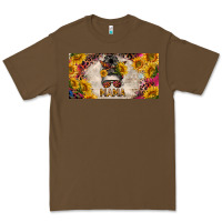 Cacao mess bun mama with sunflowers and colorful leopard license plate Premium Tee - BarkalooDesign