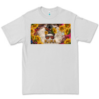 Dove Grey mess bun mama with sunflowers and colorful leopard license plate Premium Tee - BarkalooDesign