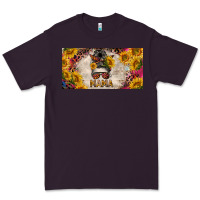 Plum mess bun mama with sunflowers and colorful leopard license plate Premium Tee - BarkalooDesign