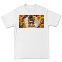 White mess bun mama with sunflowers and colorful leopard license plate Premium Tee - BarkalooDesign