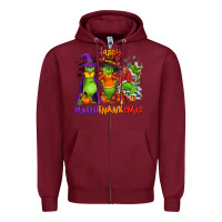 Burgundy Happy Hallothanksmas Zipper Hoodie - NancyCooperArtShop