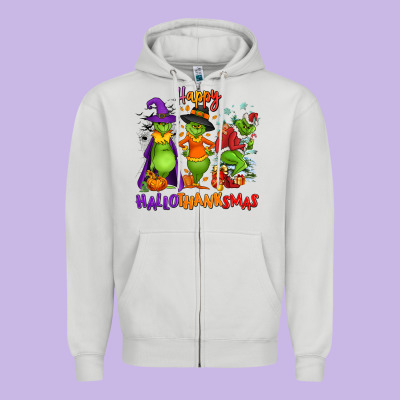 Happy Hallothanksmas Zipper Hoodie Designed By Nancycooperartshop