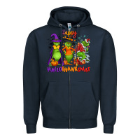 Navy Happy Hallothanksmas Zipper Hoodie - NancyCooperArtShop