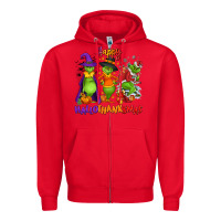 Red Happy Hallothanksmas Zipper Hoodie - NancyCooperArtShop