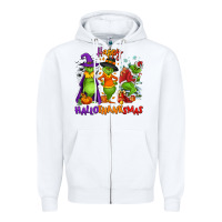 White Happy Hallothanksmas Zipper Hoodie - NancyCooperArtShop