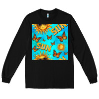 Black sun with butterfly seamless pattern Long Sleeve Tee - BundleAndBundleShop