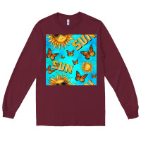 Burgundy sun with butterfly seamless pattern Long Sleeve Tee - BundleAndBundleShop