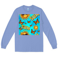 Colony Blue sun with butterfly seamless pattern Long Sleeve Tee - BundleAndBundleShop
