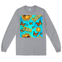 Heather Grey sun with butterfly seamless pattern Long Sleeve Tee - BundleAndBundleShop