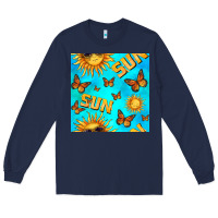 Navy sun with butterfly seamless pattern Long Sleeve Tee - BundleAndBundleShop