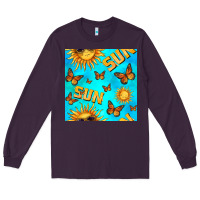 Plum sun with butterfly seamless pattern Long Sleeve Tee - BundleAndBundleShop