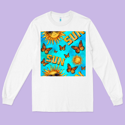 Sun With Butterfly Seamless Pattern Long Sleeve Tee Designed By Bundleandbundleshop