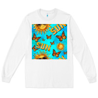 White sun with butterfly seamless pattern Long Sleeve Tee - BundleAndBundleShop
