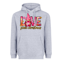 Heather Grey love pink christmas gnome Heavyweight Hoodie - NancyCooperArtShop