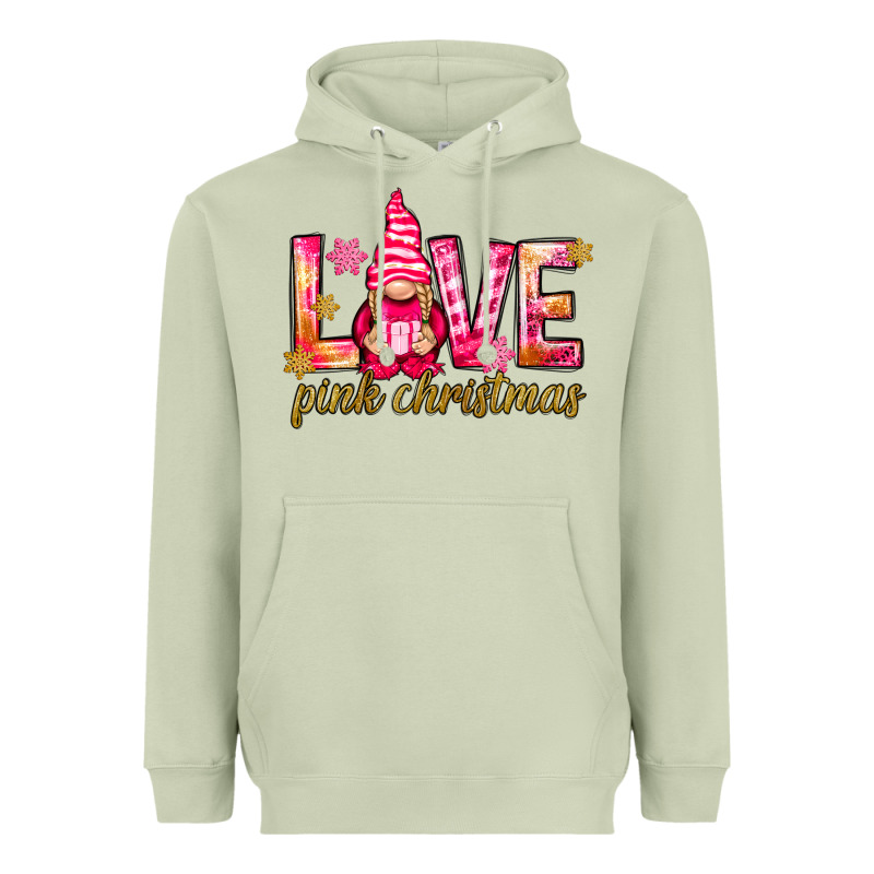 Love Pink Christmas Gnome Heavyweight Hoodie by NancyCooperArtShop | Teevron