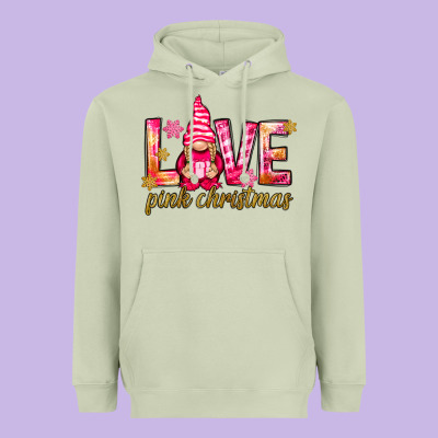 Love Pink Christmas Gnome Heavyweight Hoodie Designed By Nancycooperartshop