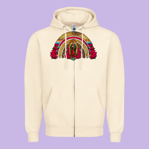 Lady Of Guadalupe Rainbow Zipper Hoodie Designed By Jasminsmagicworld