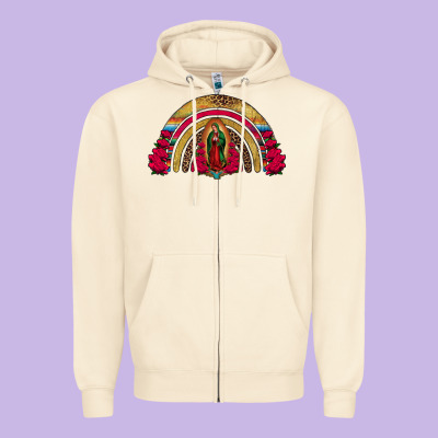 Lady Of Guadalupe Rainbow Zipper Hoodie Designed By Jasminsmagicworld