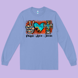 Peace Love Jesus Long Sleeve Tee Designed By Jahusdesignshop