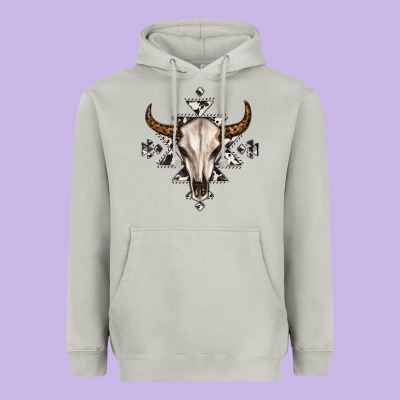 Bull Skull With Aztec Heavyweight Hoodie Designed By Maliassmallbusiness